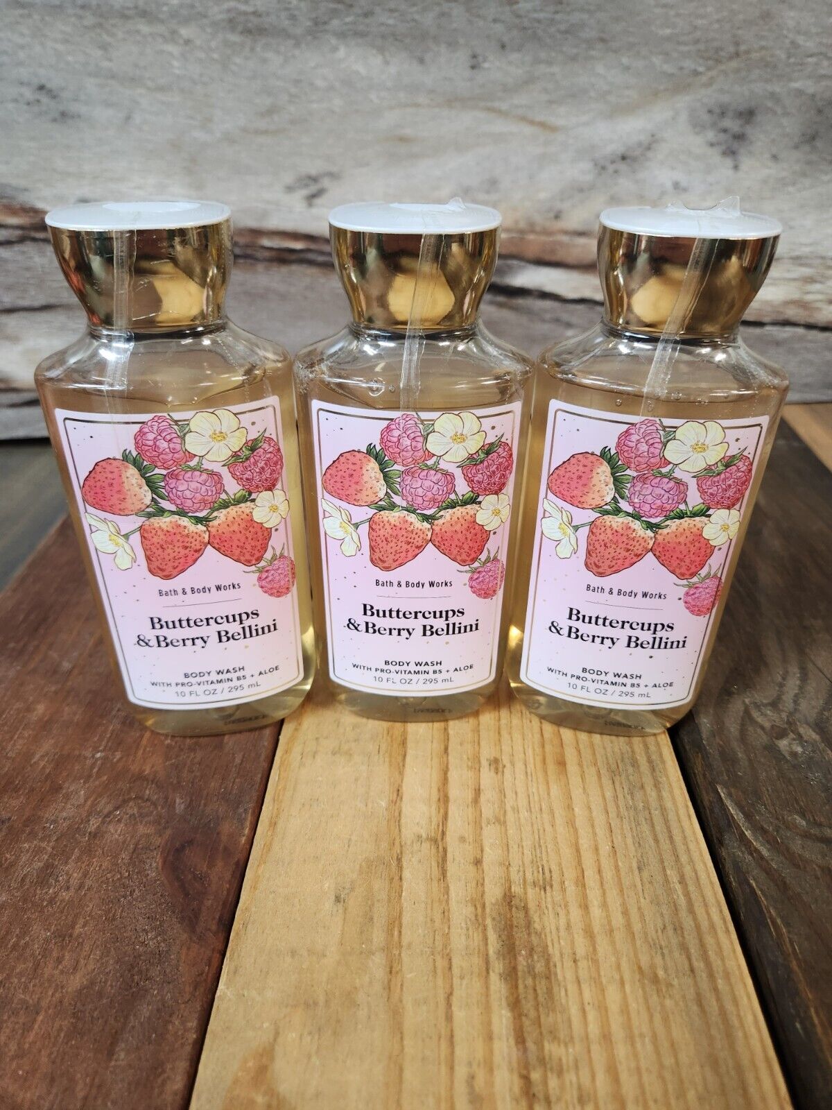 3PK Bath & Body Works Buttercups & Berry Bellini Body Wash Shower Gel NEW 10oz