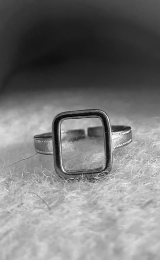 Silver Rectangular Textured Band Open Adjustable Ring