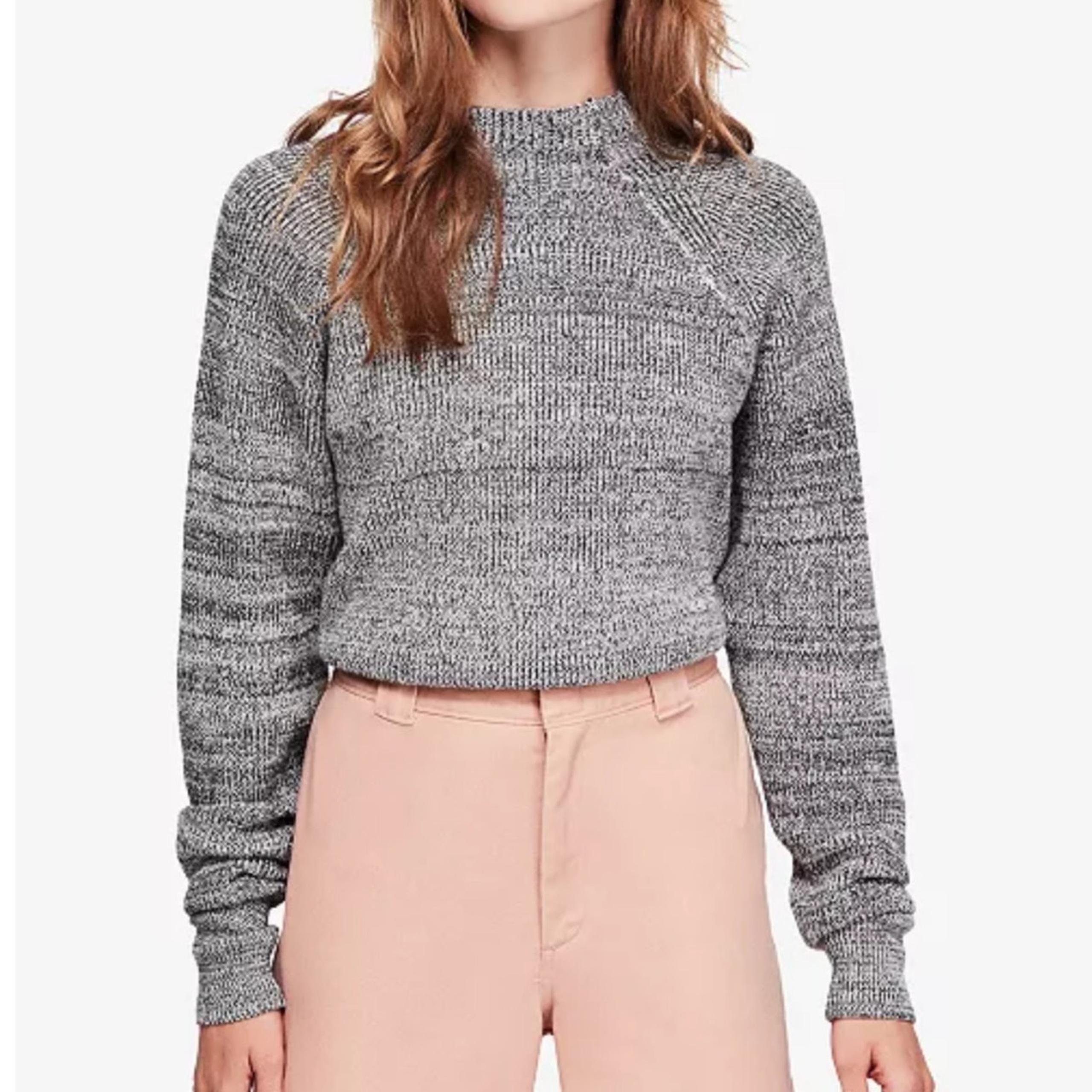 Free People Women’s Small Too Good Pullover Sweater Ribbed Knit Mock Neck Grey