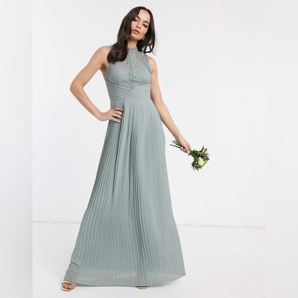 ASOS Lace Maxi Dress Gown in Sage Size 6