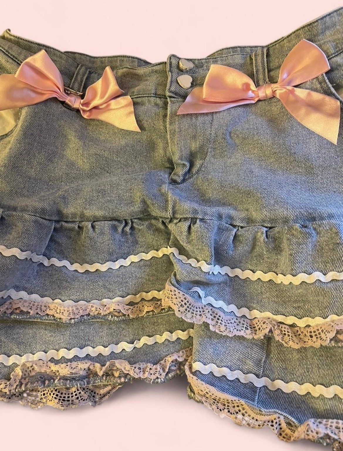 Cute Denim Skirt with Pink Accents from Hot Topic!