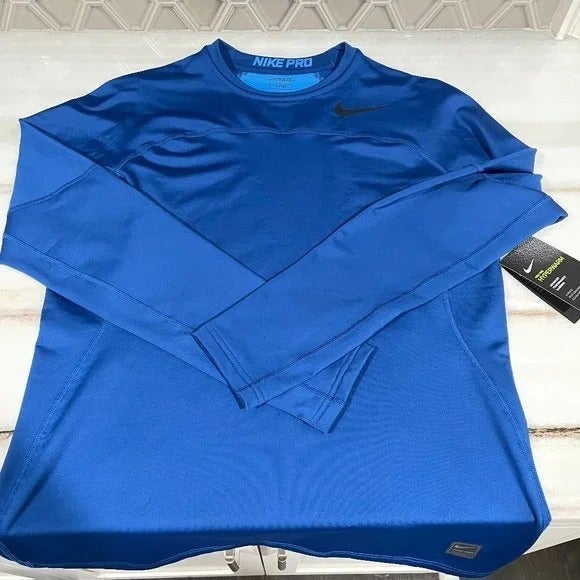 Mens Nike Fitted Hyperwarm Advanced Performance Blue Long Sleeve Shirt