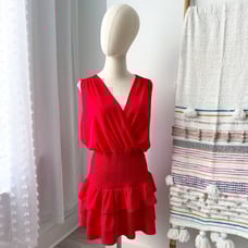 Amanda Uprichard Chantal Red Sleeveless Tiered Smocked Mini Dress Size Medium