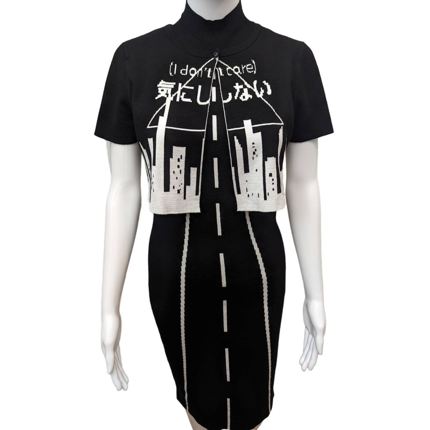 J Mujet X Designow Dress And Cardigan Crop Set I Don't Care Graphic City Print