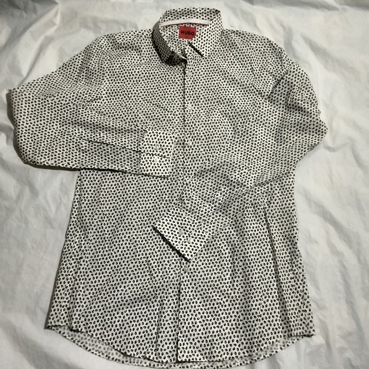 Hugo Boss Mens Koey Slim Fit Dress Shirt Size 15.5x39 Geometric Abstract Print