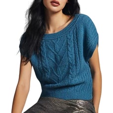 Anthropologie XL Pilcro Oversized CableKnit Sweater Tee Blue Knit