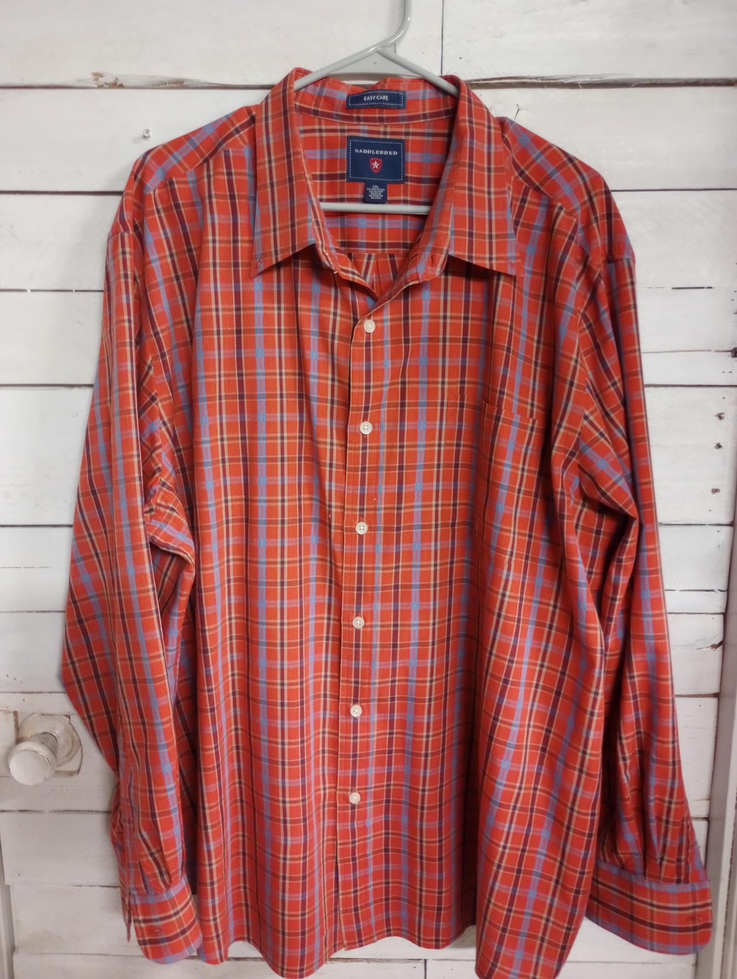 Saddlebred Men's Button Front Shirt Size 2XL Plaid  Classic Business Casual