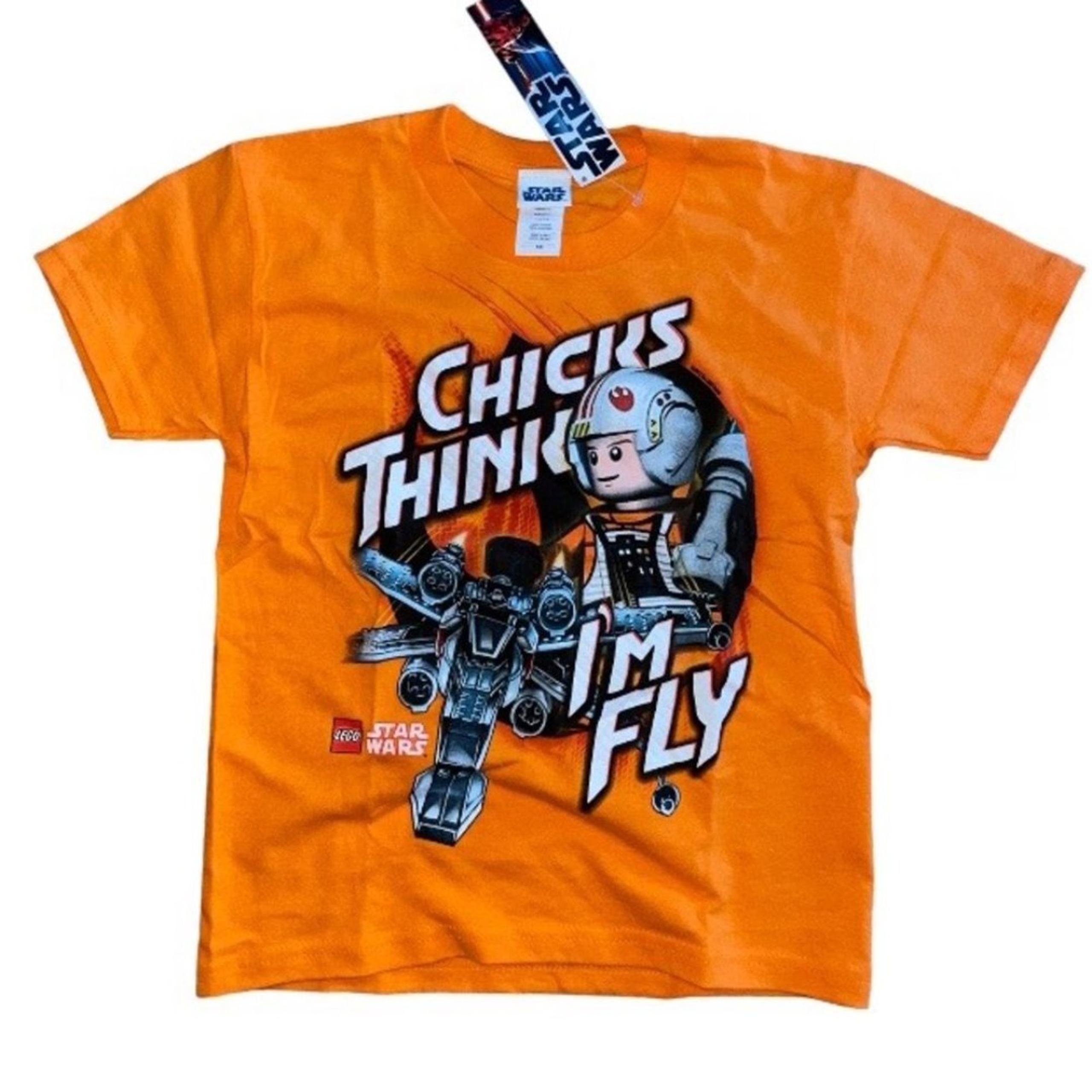 Star Wars Lego Chicks Think Fly Juvenile T-Shirt 5/6 boys size orange top Nwt