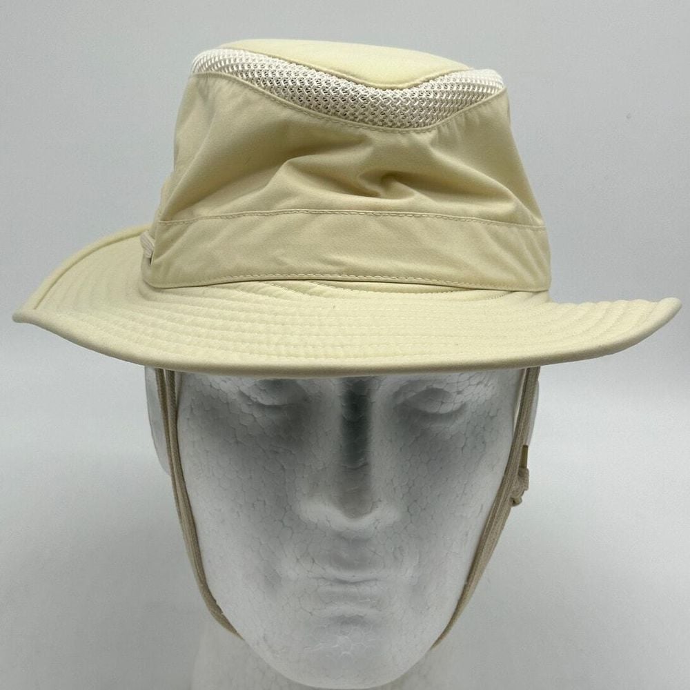 Tilley Hats Unisex Small The Airflo Beige Nylon Brim Bucket Drawstring Cowboy