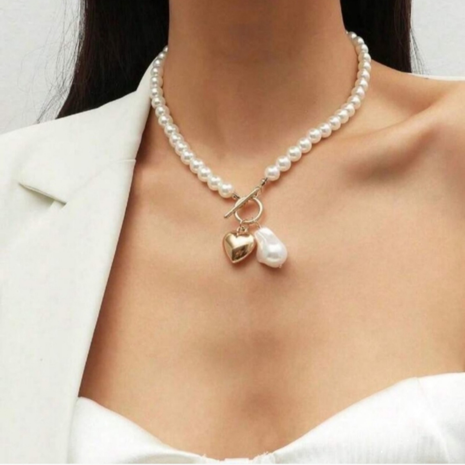 Free People Gold Heart Pearl Necklace