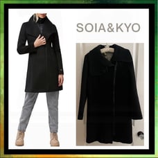 Soia & Kyo Wool Blend Full Zip High Neck Coat in Black Size S