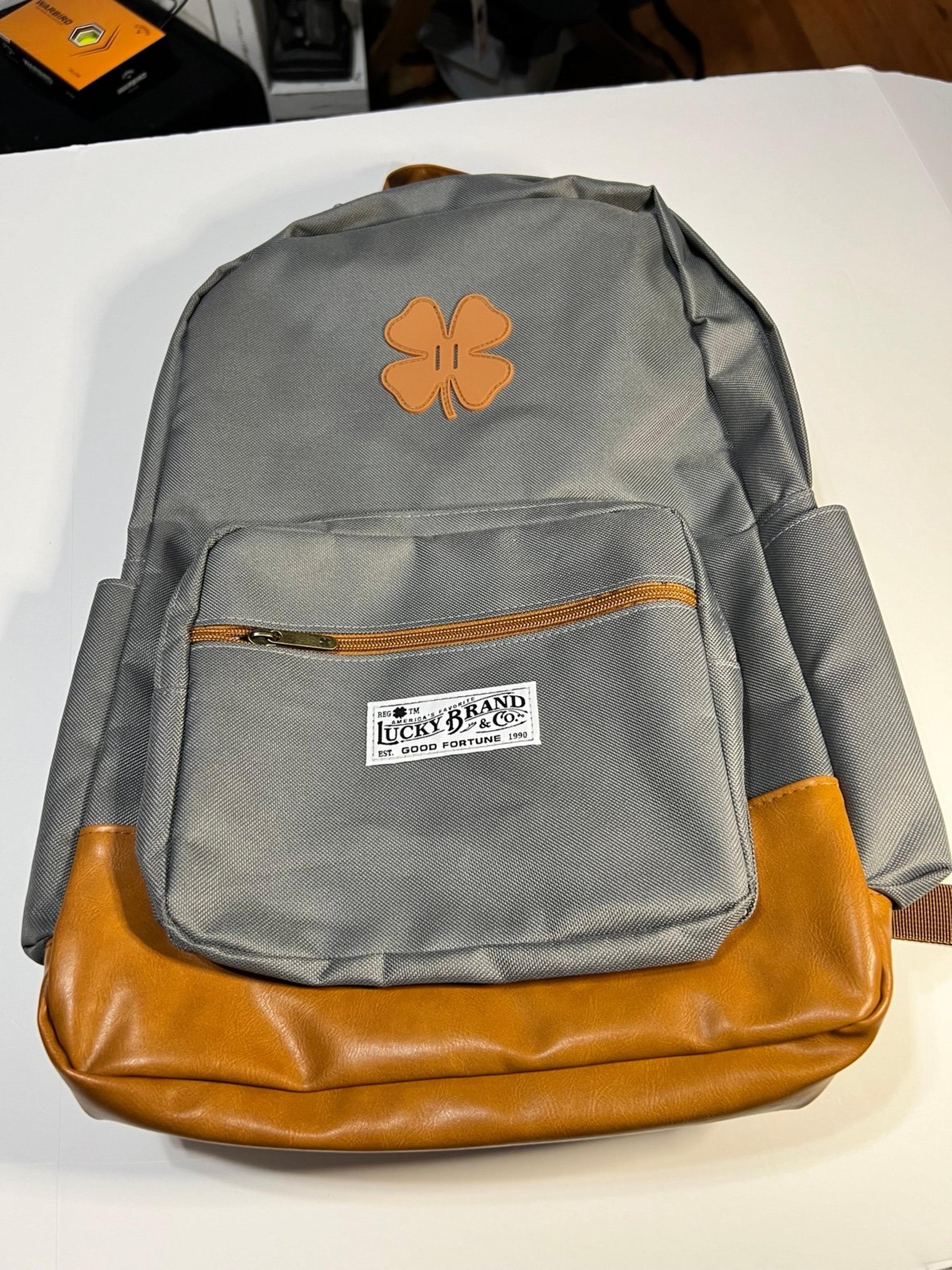 NEW Lucky Brand Backpack Gray Canvas Brown Leather Brand NWT Day Pack