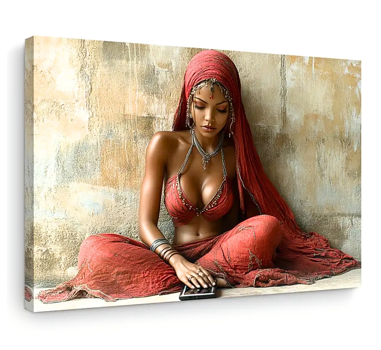 Native Indian Woman Wooden Framed Canvas Wall Art for Home and Office