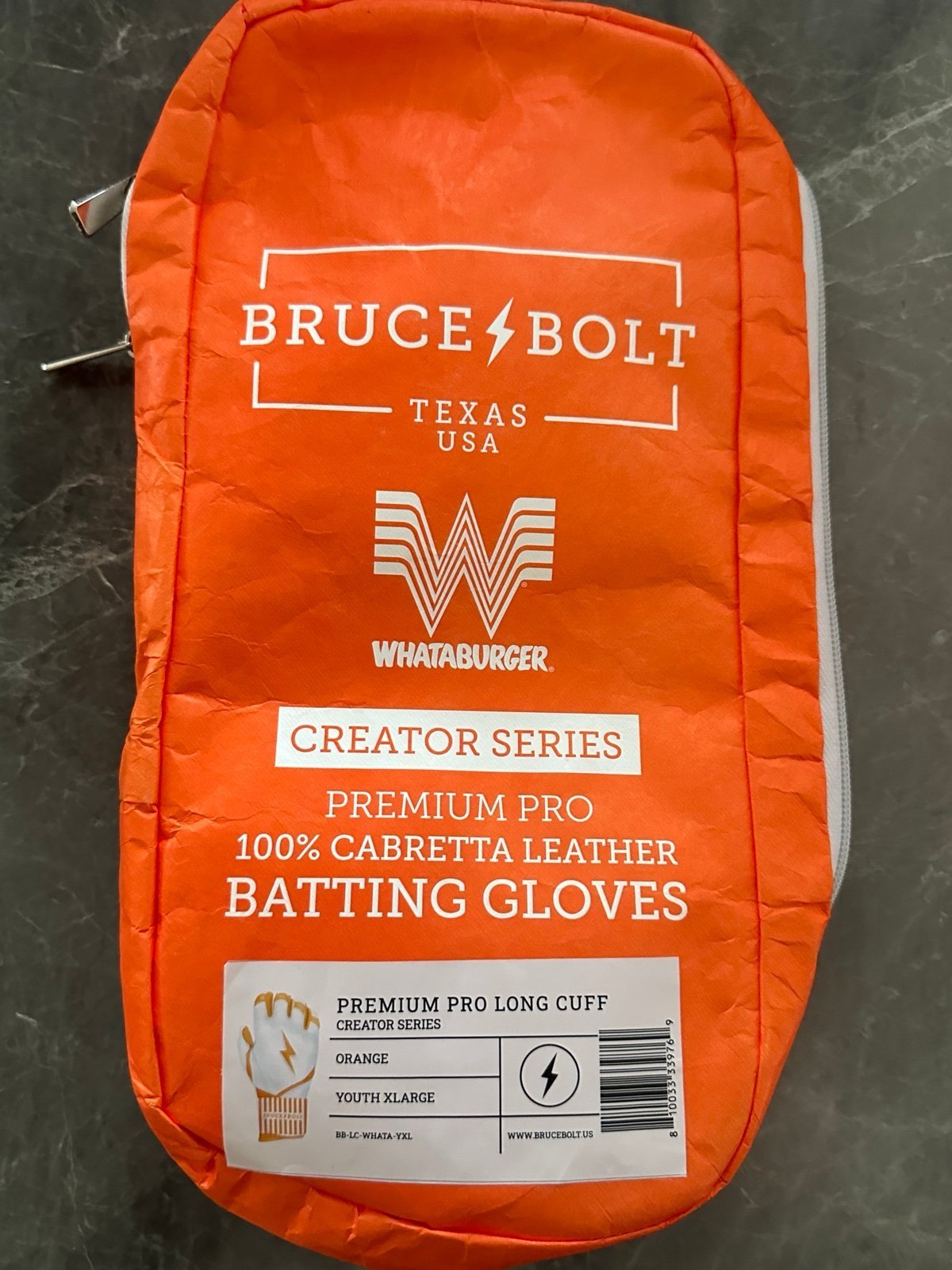 Whataburger Bruce Bolt LIMITED EDITION LONG CUFF YOUTH XL IN HAND