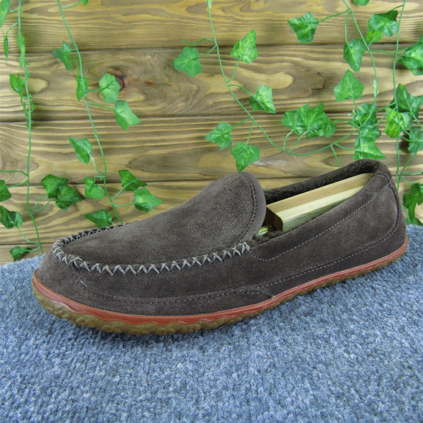 LL Bean Mountain Slipper Scuffs Fleece Lined Brown Suede Slip On Men's Size 10
