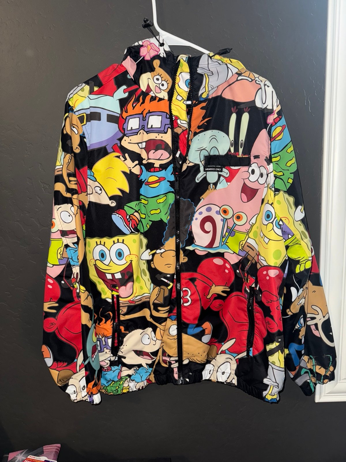 Members Only Nickelodeon Jacket Rugrats Mens M Black Stimpy Hey Arnold