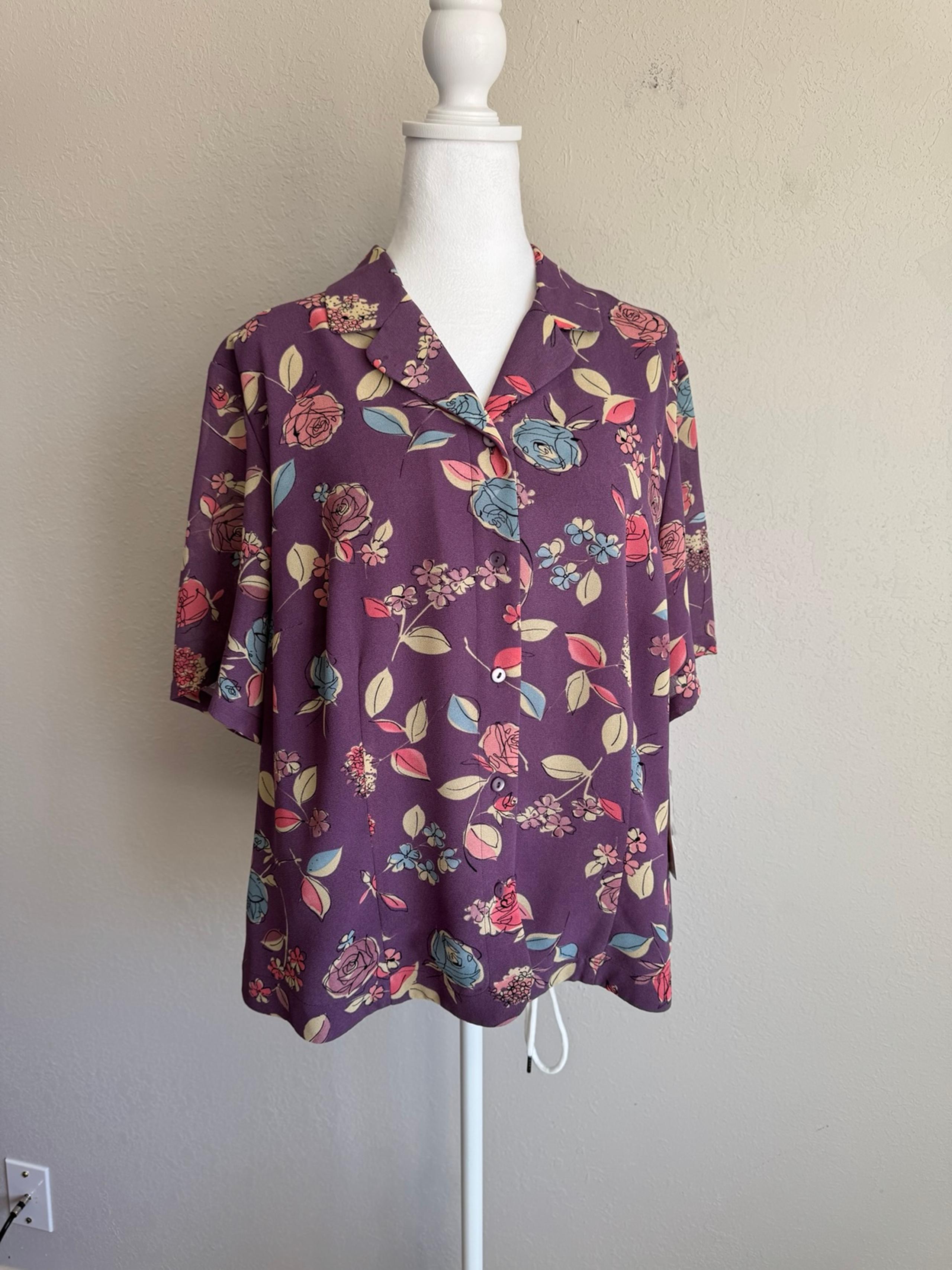 NWT Pendleton Purple Ditzy Floral Short Sleeve Button Down Blouse Womens 18W