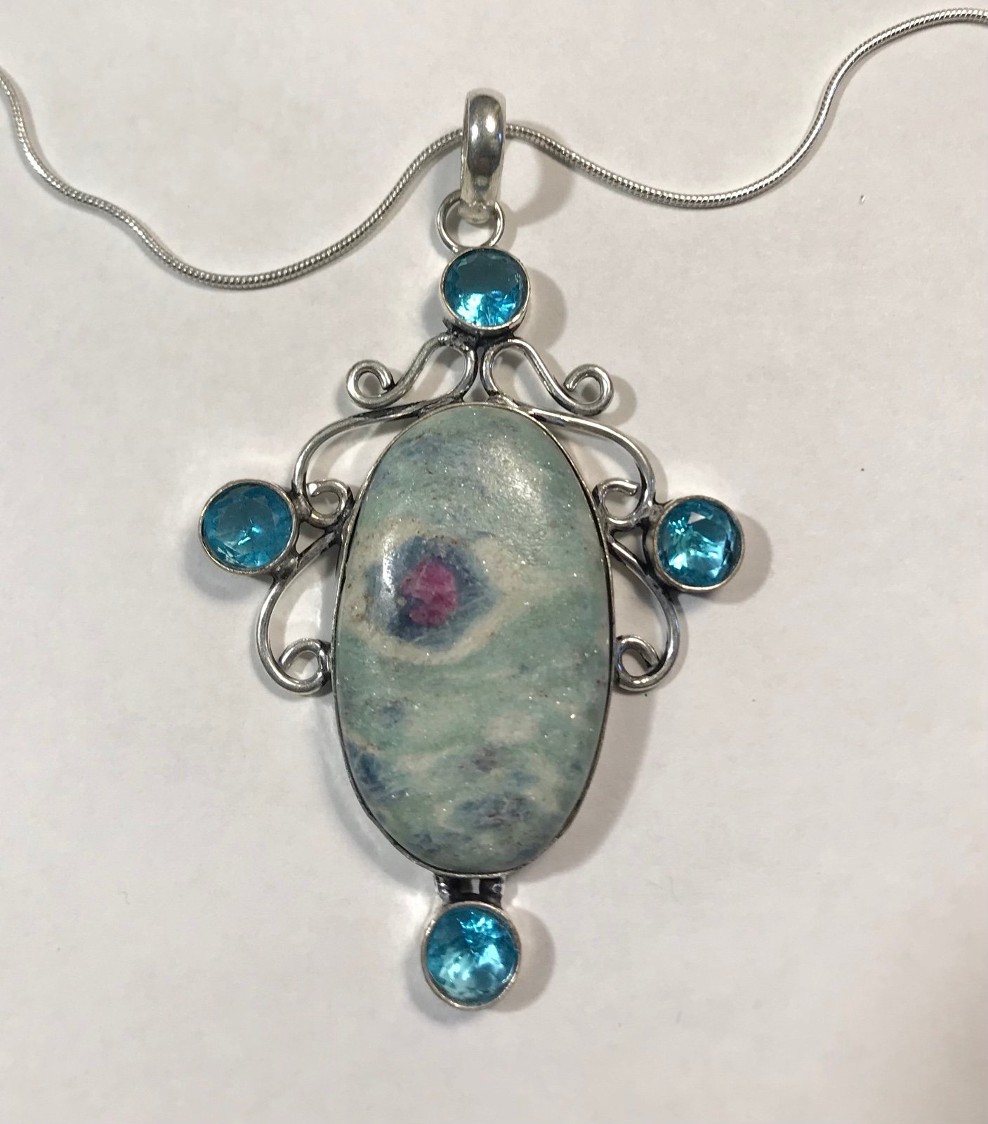 Ruby Fuchsite Blue Topaz 925 Sterling Silver Necklace