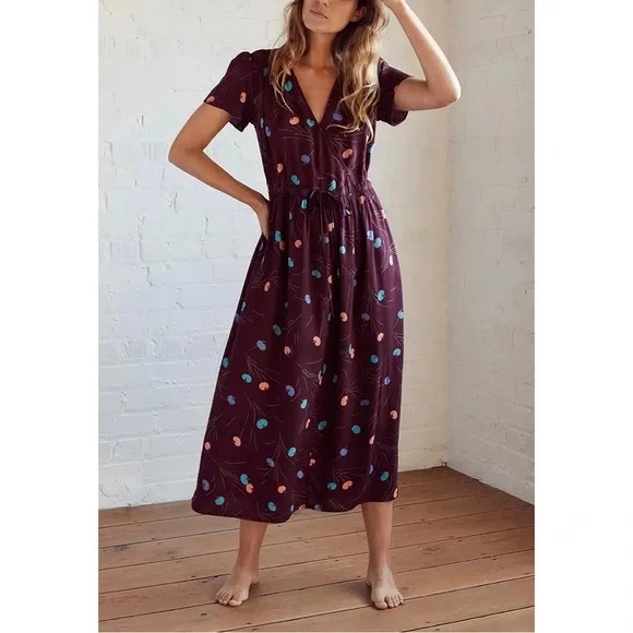 Christy Dawn The Dawn Floral Midi Dress in Burgundy Floral