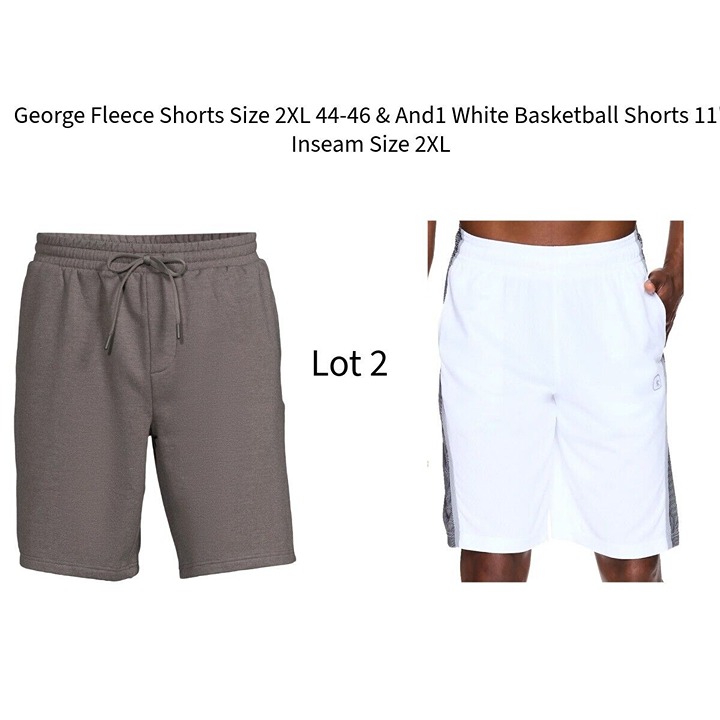 And1 George Mens Black White Lot 2 Fleece Basketball Shorts Size 2XL/44-46
