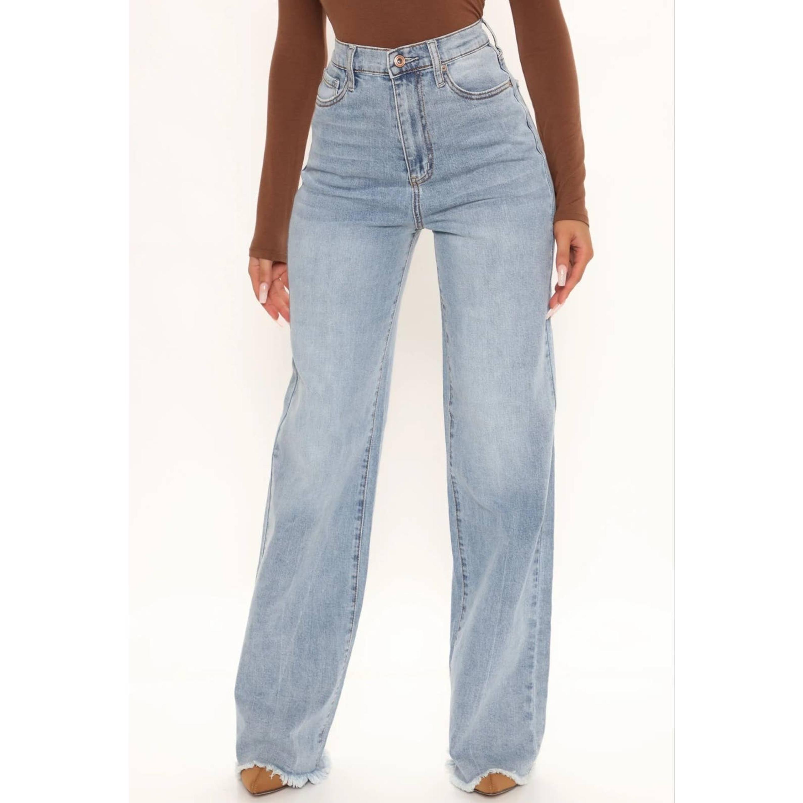 Fashion Nova High Standard Wide Leg Jeans Light Wash Size 7/28