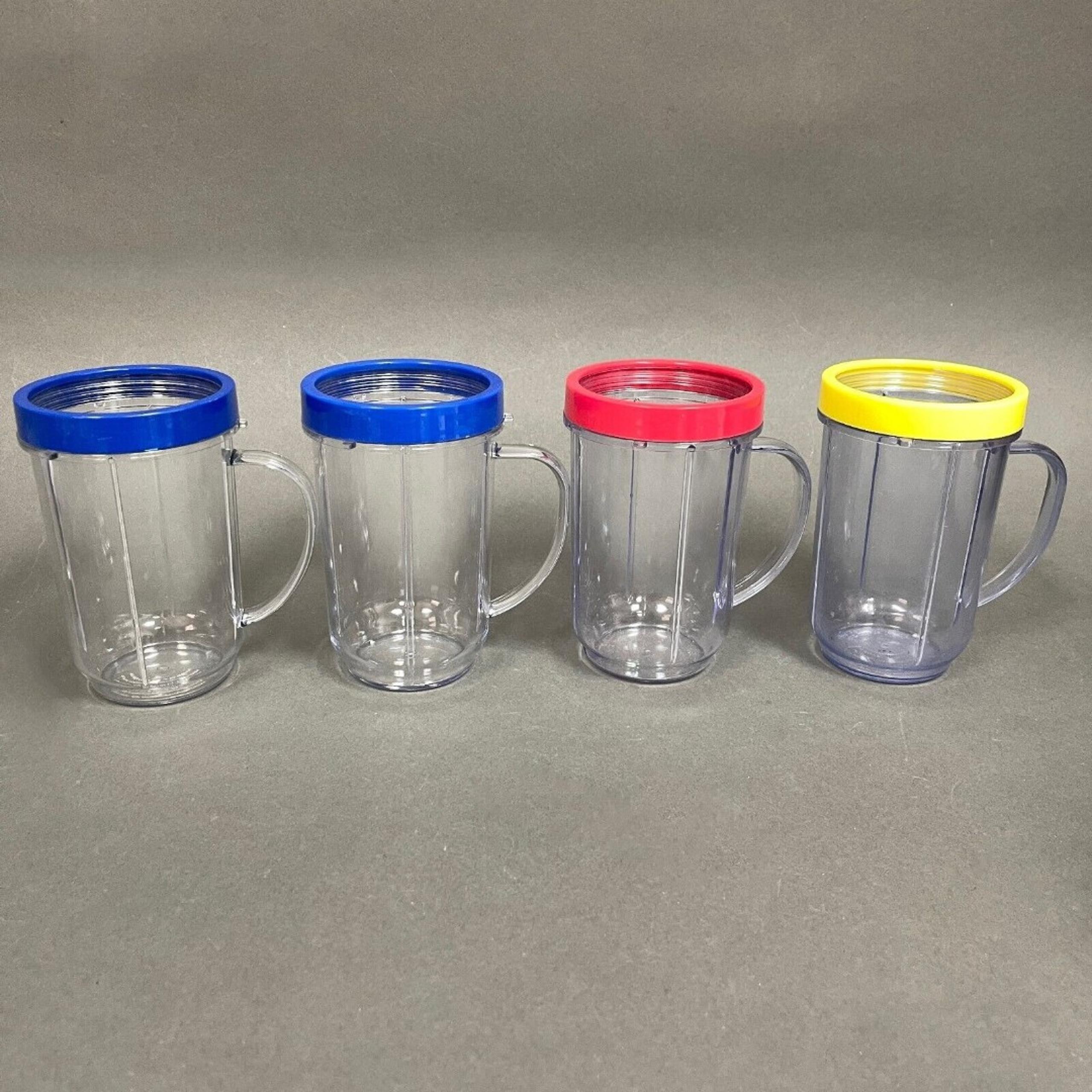 Magic Bullet Cups Party Mugs with Blue Red Yellow Comfort Lip Rings Lot of 4