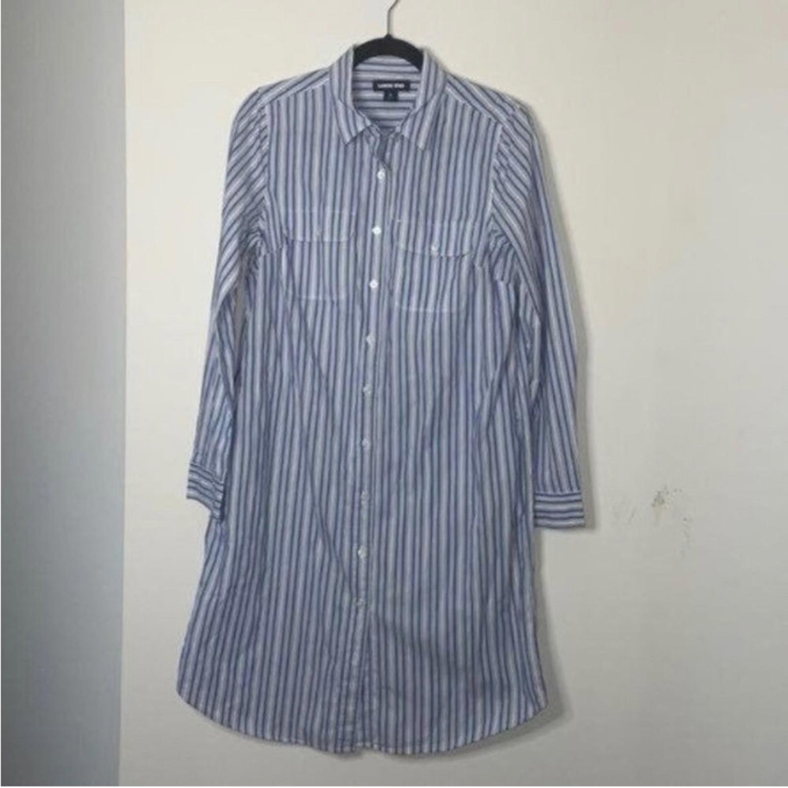 Lands End Blue and White Striped Shirt Dress Classic Business Office