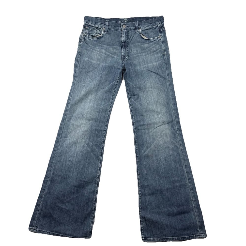 7 Seven For All Mankind Tripster Flare Blue Jeans Denim Distressed Wash Size 32