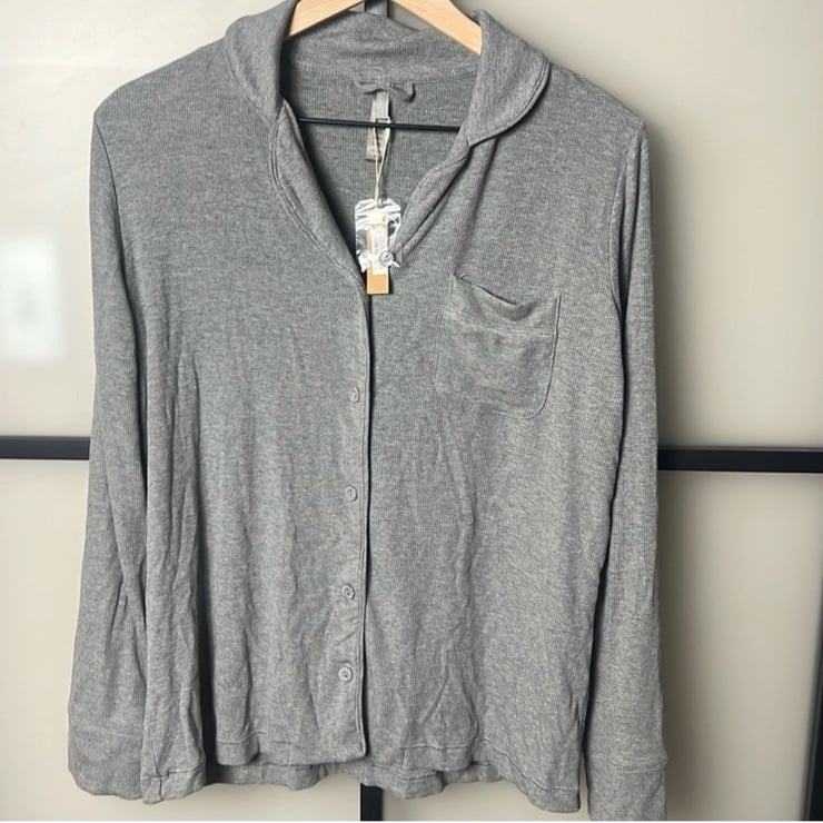 Skims Grey Ribbed Pajama Top NWT small