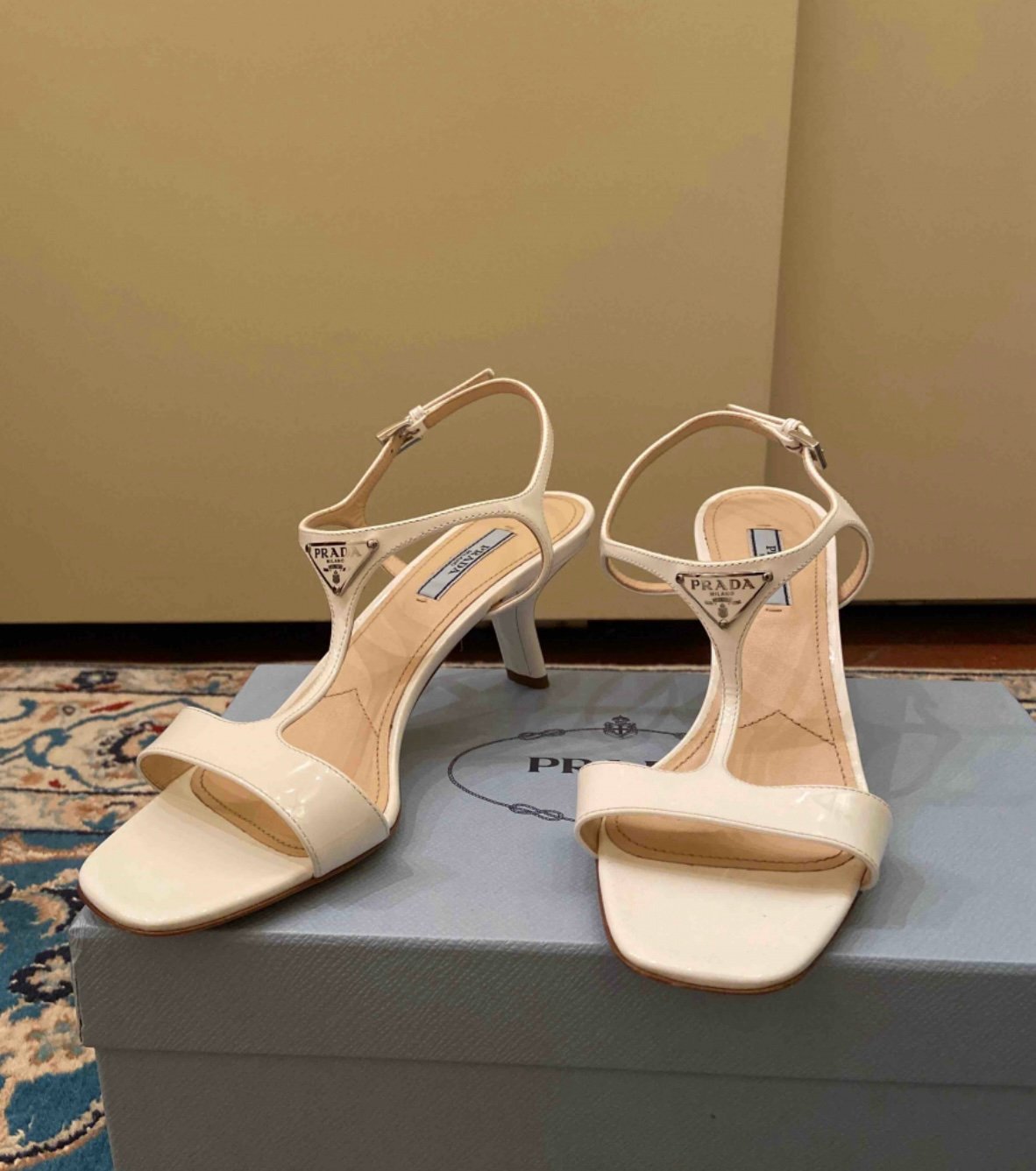 Prada White Kitten Heels Slingback Sandals