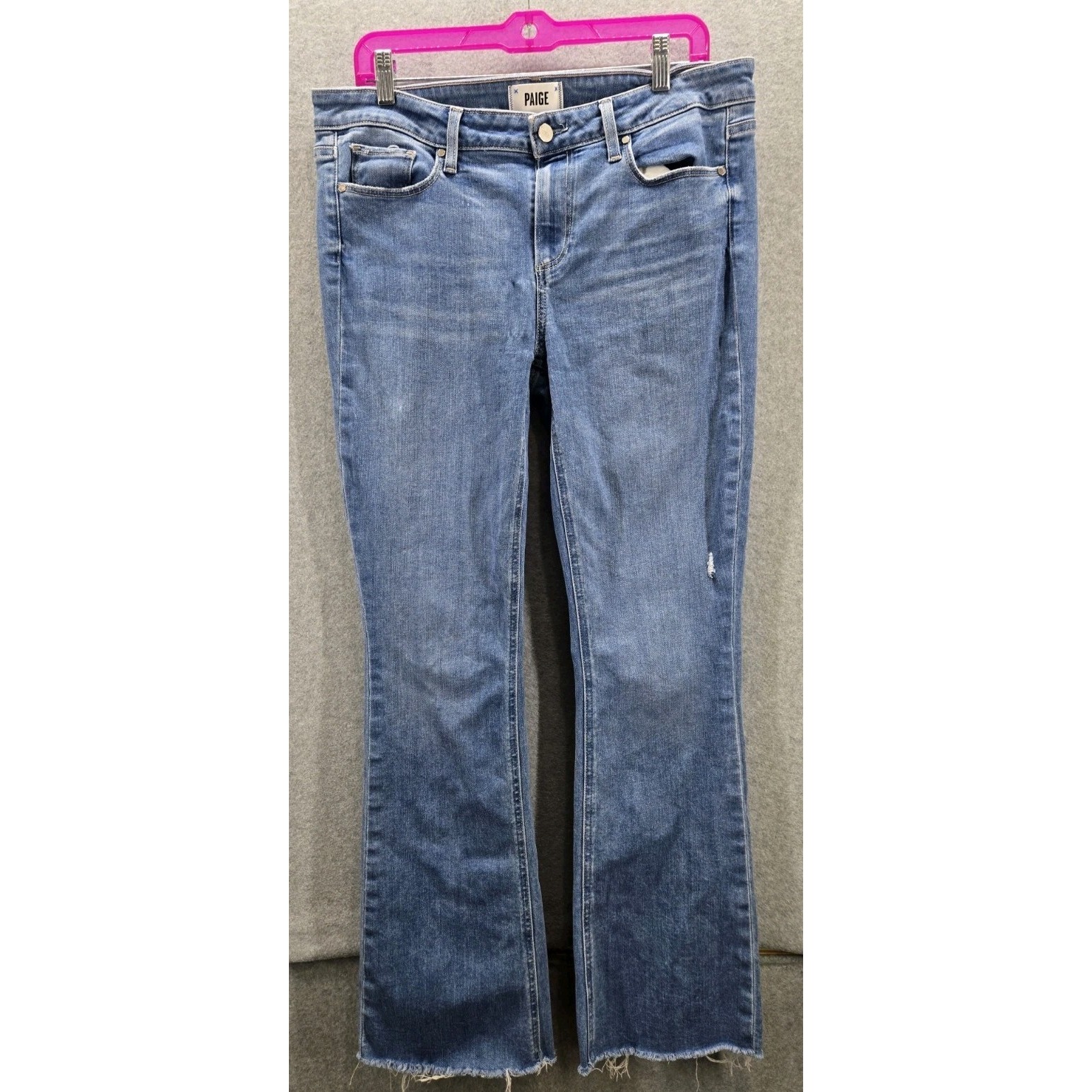 Paige High Rise Manhattan Med Wash Raw Hem Women's Denim Jeans Sz 32