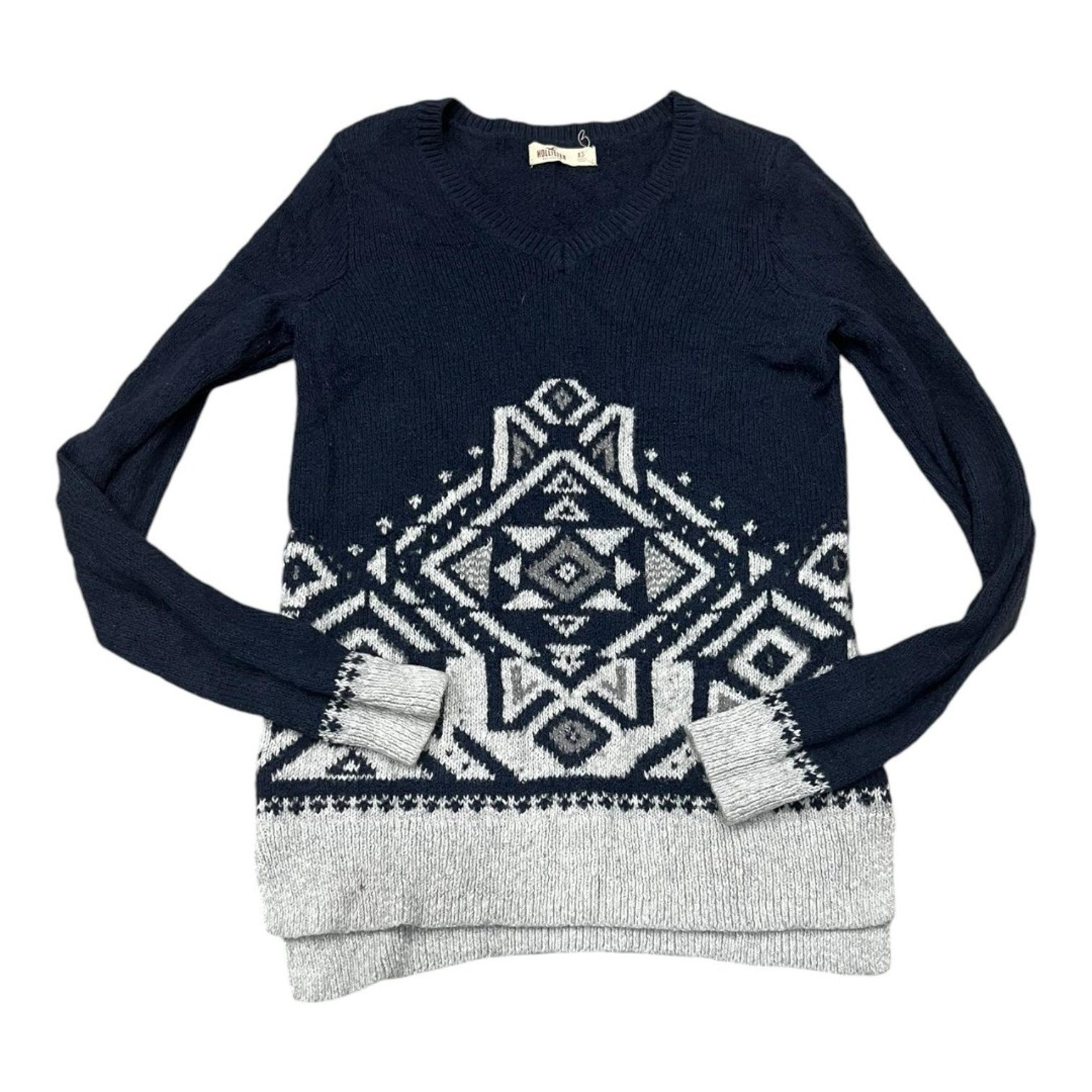 Hollister Navy Geo Print Knit V Neck Sweater XS