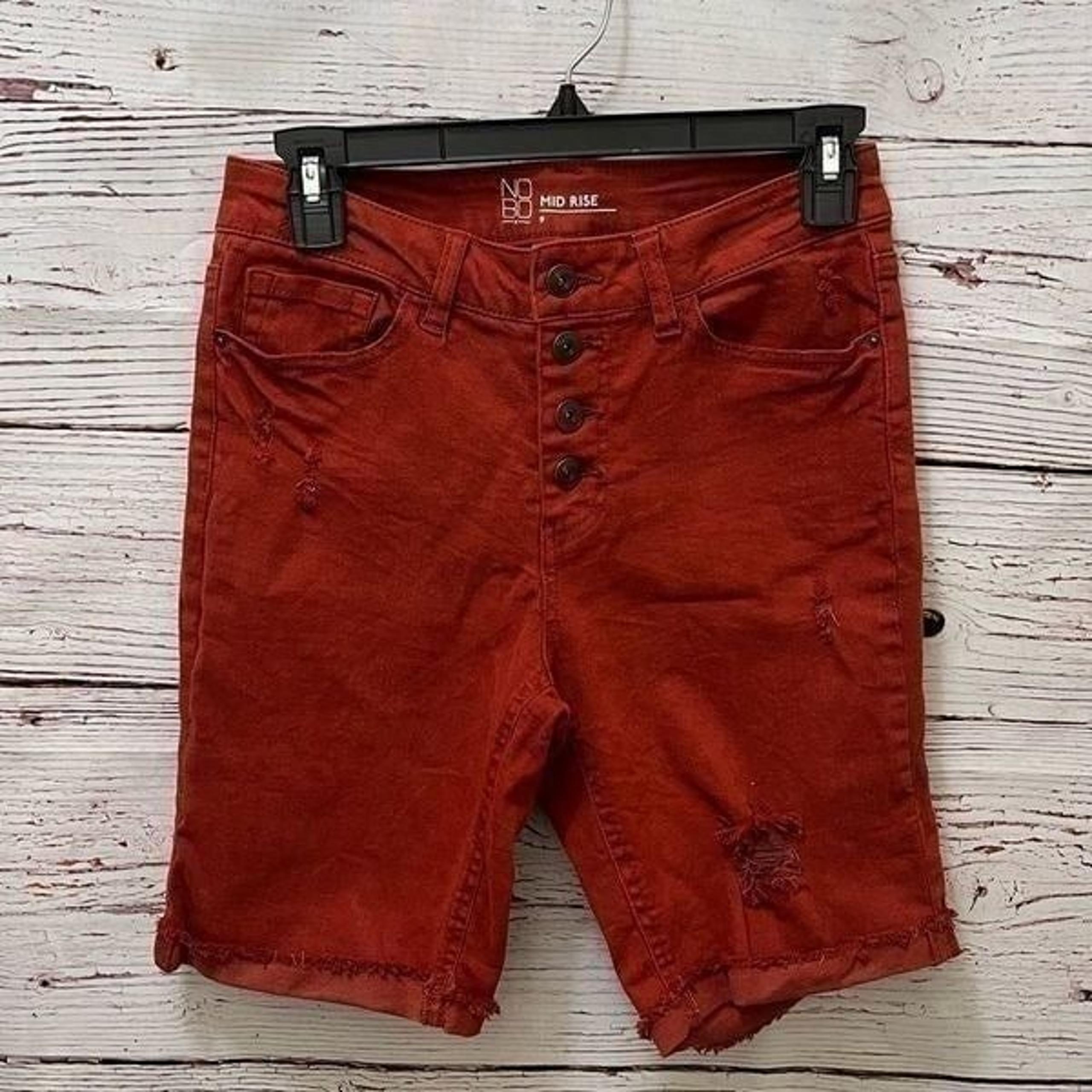Juniors Orange Distressed Denim Bike Shorts