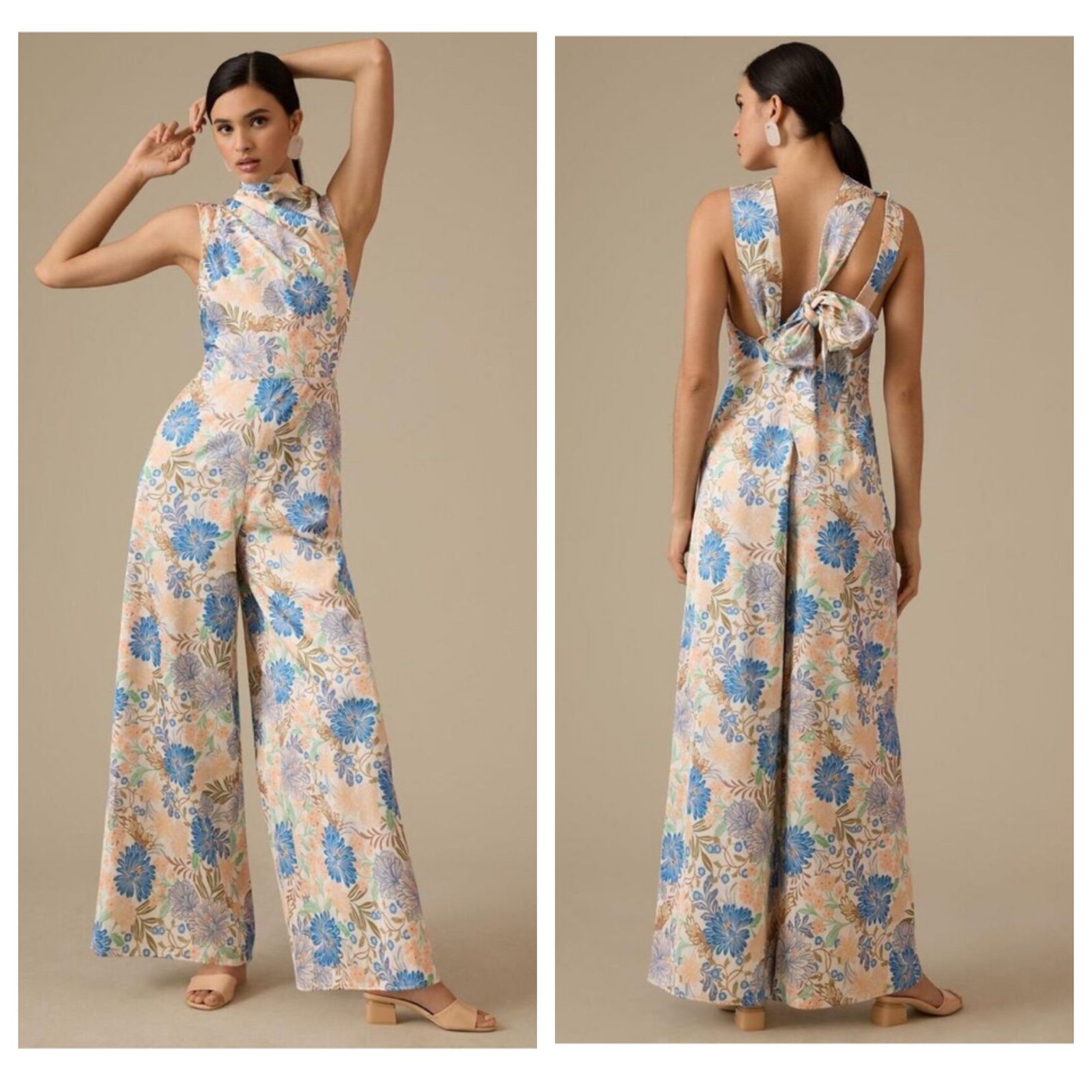 Anthropologie Significant Other Lana Tie-Back Floral Wide Leg Jumpsuit 6 299