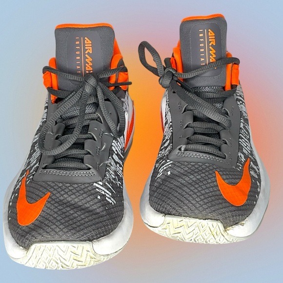 Nike Air Max Infuriate II AH3426-004 Basketball Shoe Gray/White/Orange Size 4Y