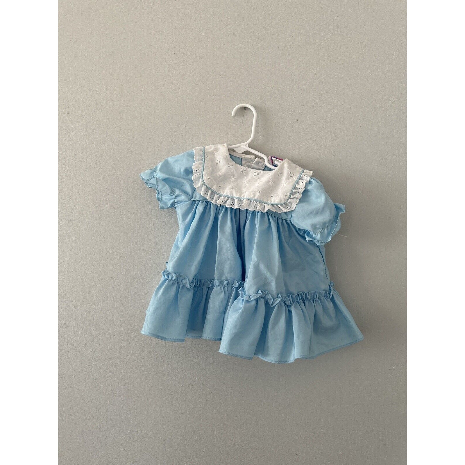 MARTHAS MINIATURES WERE FUSSY DRESS 9-12 MONTHS Blue White Full Circle