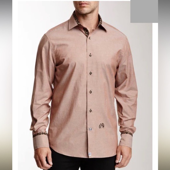 John Lennon mauve leopard print detail dress shirt men’s Large 16.5/17 button
