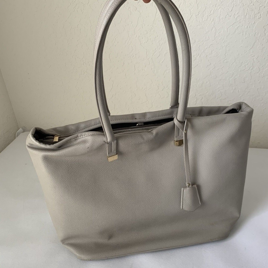 Laptop Bag Women Large Faux Leather Tote Purse Neutral Work Office Zip Pockets