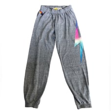 Aviator Nation Light Grey Heather Sweatpants with Rainbow Lightening Bolt