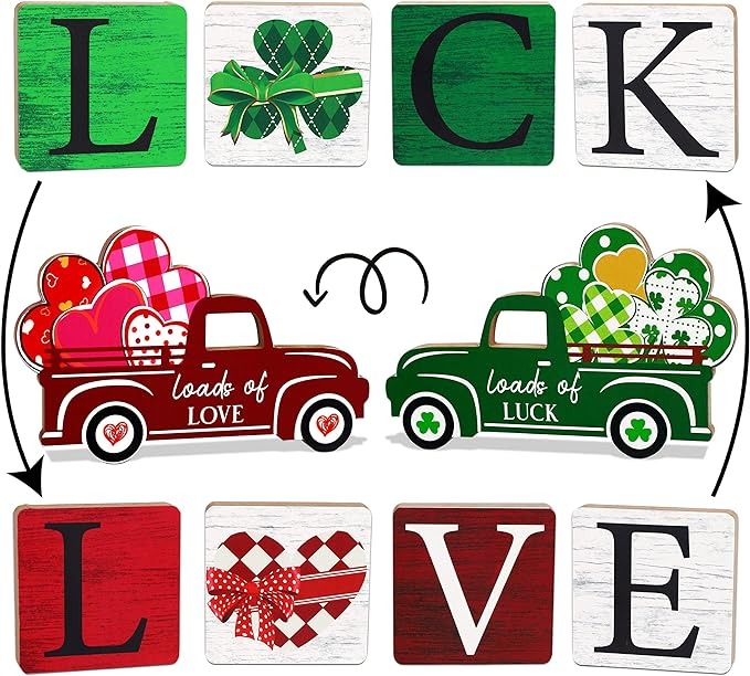 Valentines Day Decor/St.Patricks Day Decorations Reversible Table 5PCS