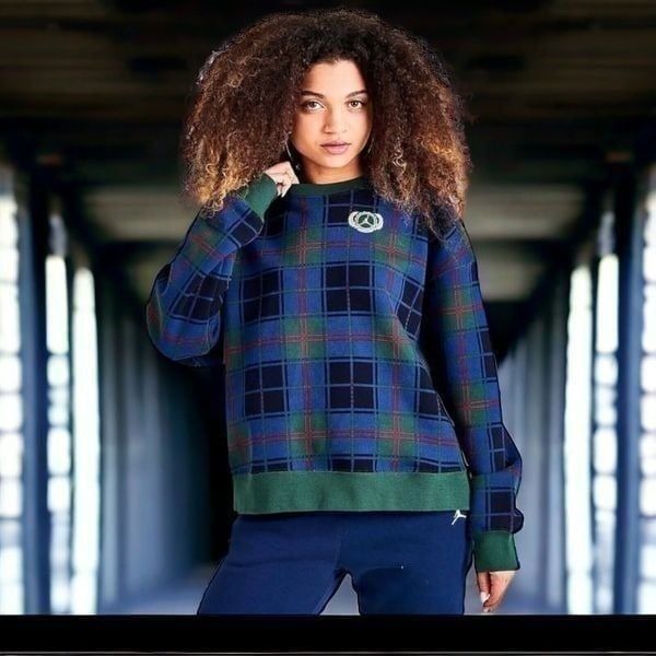 Nike Air Jordan Sweatshirt WMNS 2X Green Brooklynn Fleece Plaid Holiday Festive