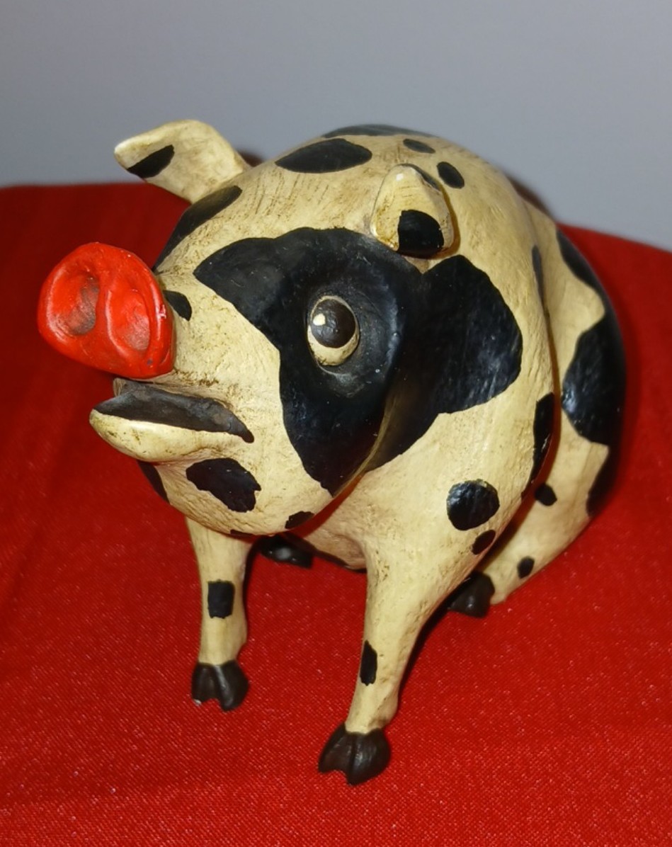 Bill Jauquet Handpainted Stoneware Americana Pig