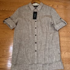NWT Lafayette 148 100% Linen Theo Blouse Coconut button down roll tab cuff 4