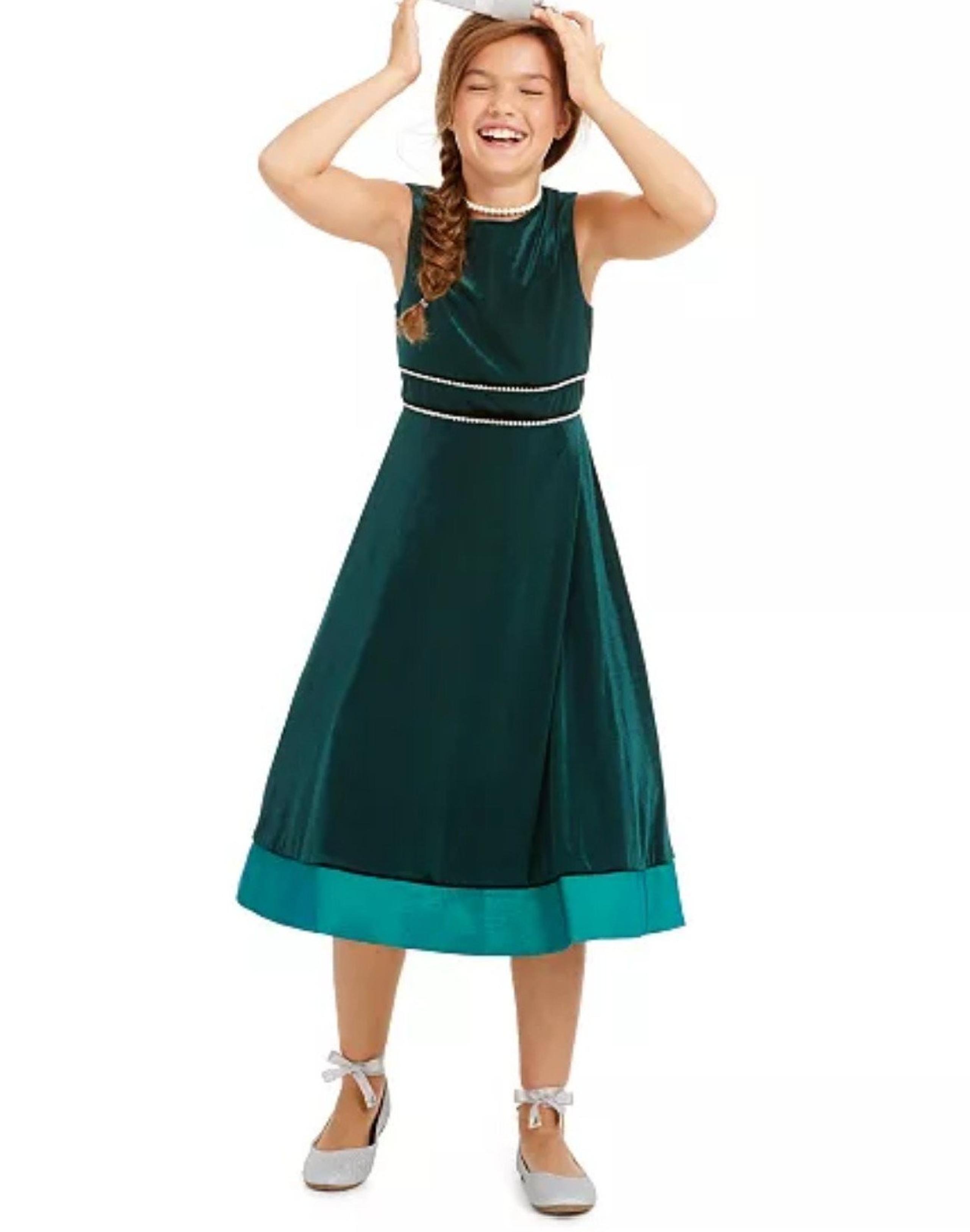 Rare Editions Girls Embellished Green Velvet Dress Size 8 NWT