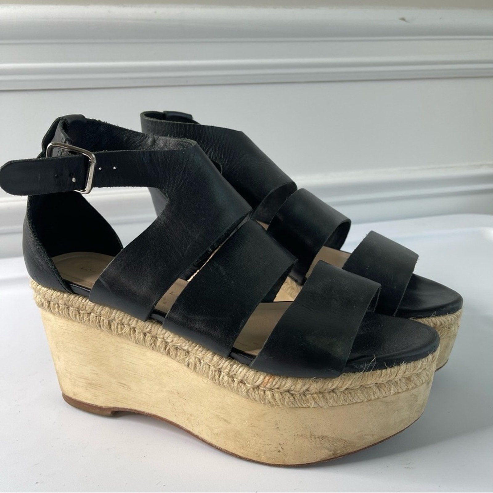 Loeffler Randall black leather Sasha Platform sandals size 7