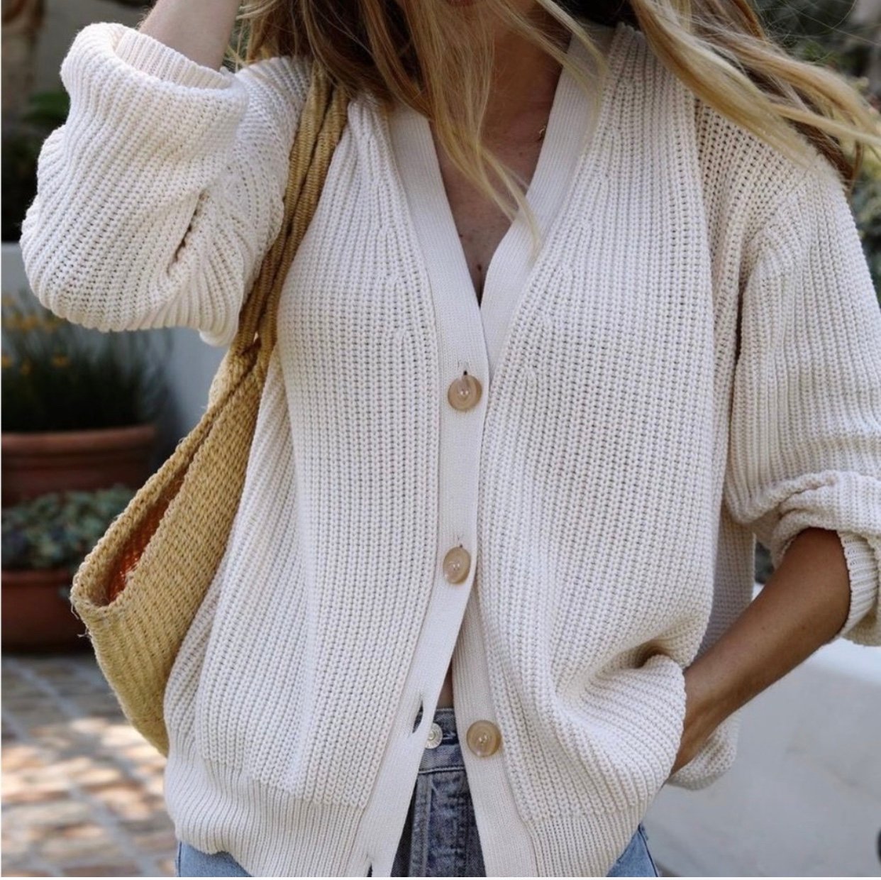 Jenni Kayne Organic Cotton Cocoon Cardigan Ivory Size M Italian Fabric Cozy