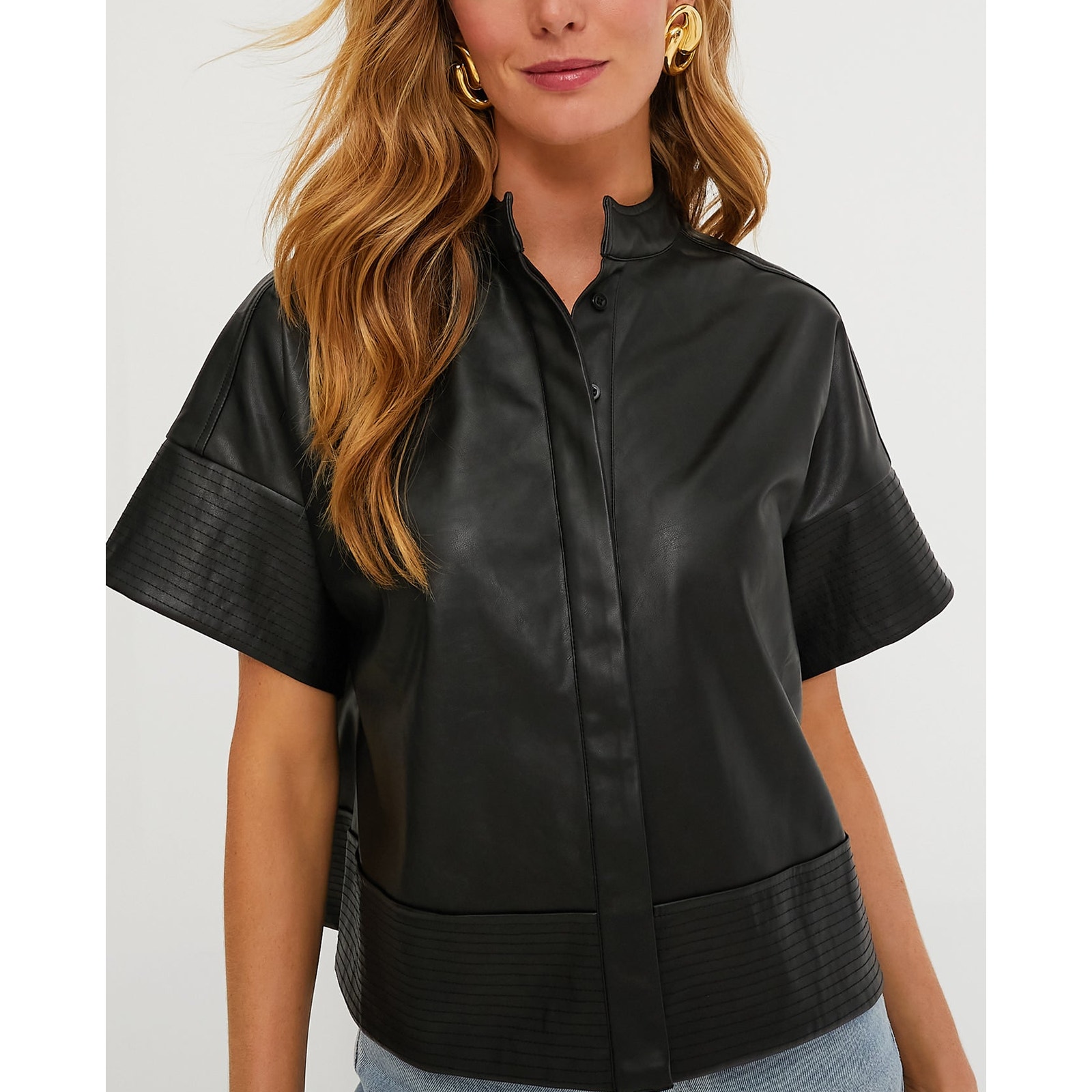 Tuckernuck Leather Black Trapunto Stitch 'Sofia' Shirt Size XS