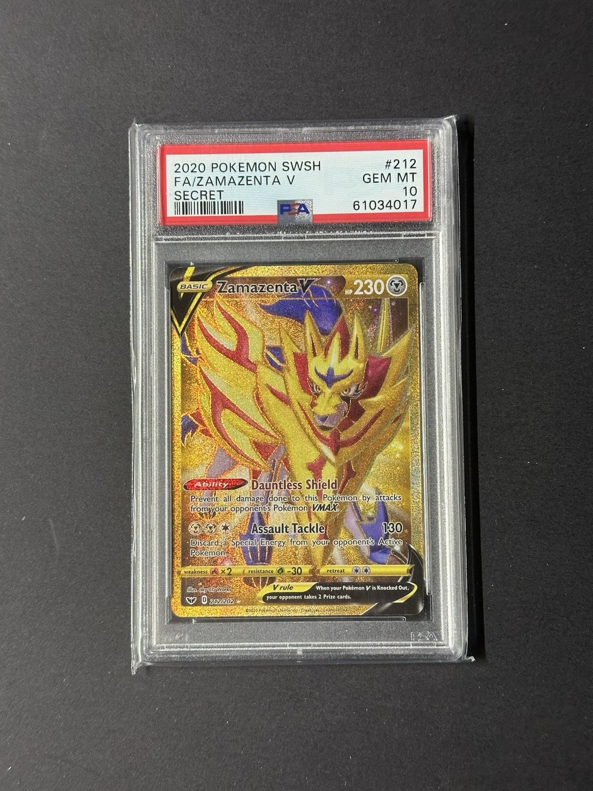 Pokemon Zamazenta V - 212/202  PSA 10 GEM MT - Gold Secret SWSH Base Set