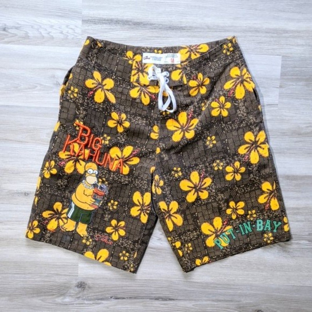 Vintage Simpsons Hawaiian Swim Trunks Board Shorts Men's Medium M All Over Print