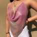 Pink metallic backless halter top